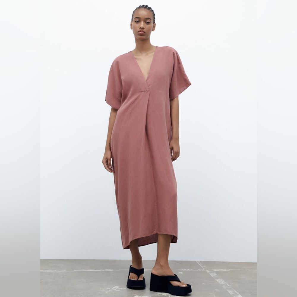 Zara Pleated Tunic Dress New Medium Marsala - Picture 6 of 8